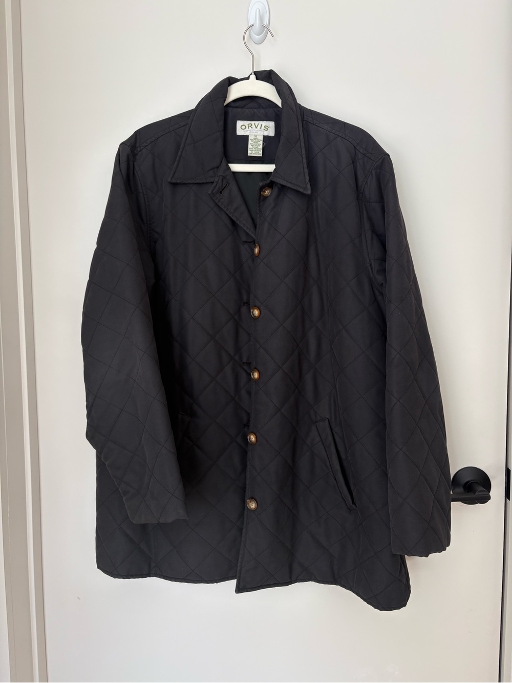 Orvis Women's Black Quilted Barn Coat Chore Jacket Lightweight XL